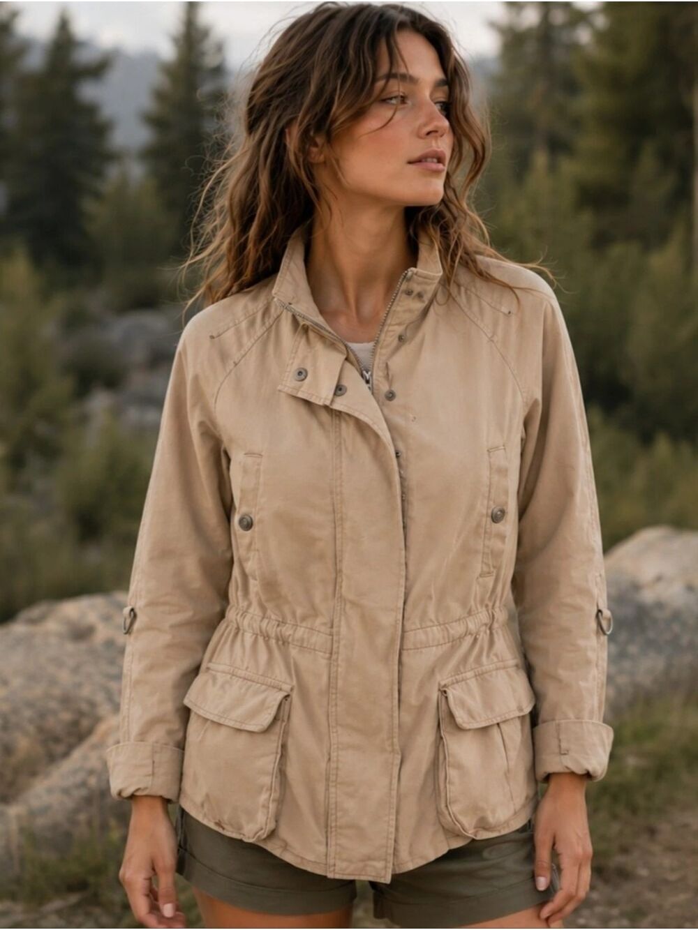 Kensie Jeans Tan Cargo Utility Jacket Size Medium